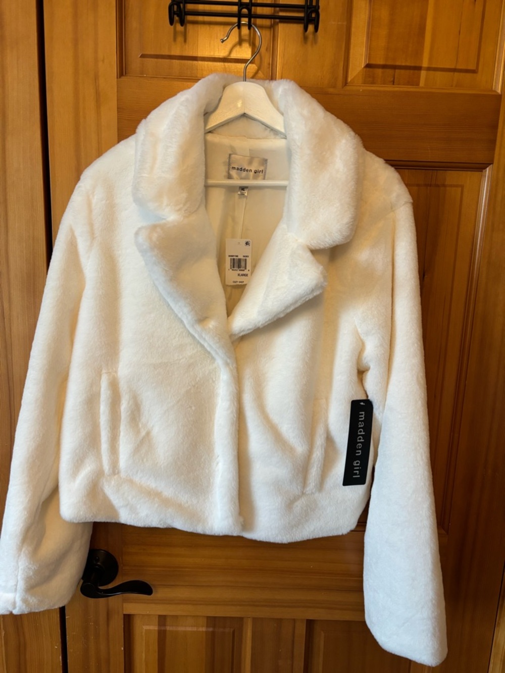 Madden Girl White Faux Fur Teddy Jacket